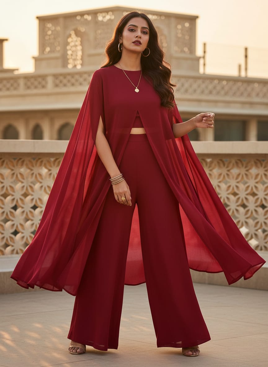 Red Colour Pure Chinon Plain Dyed Fabric
