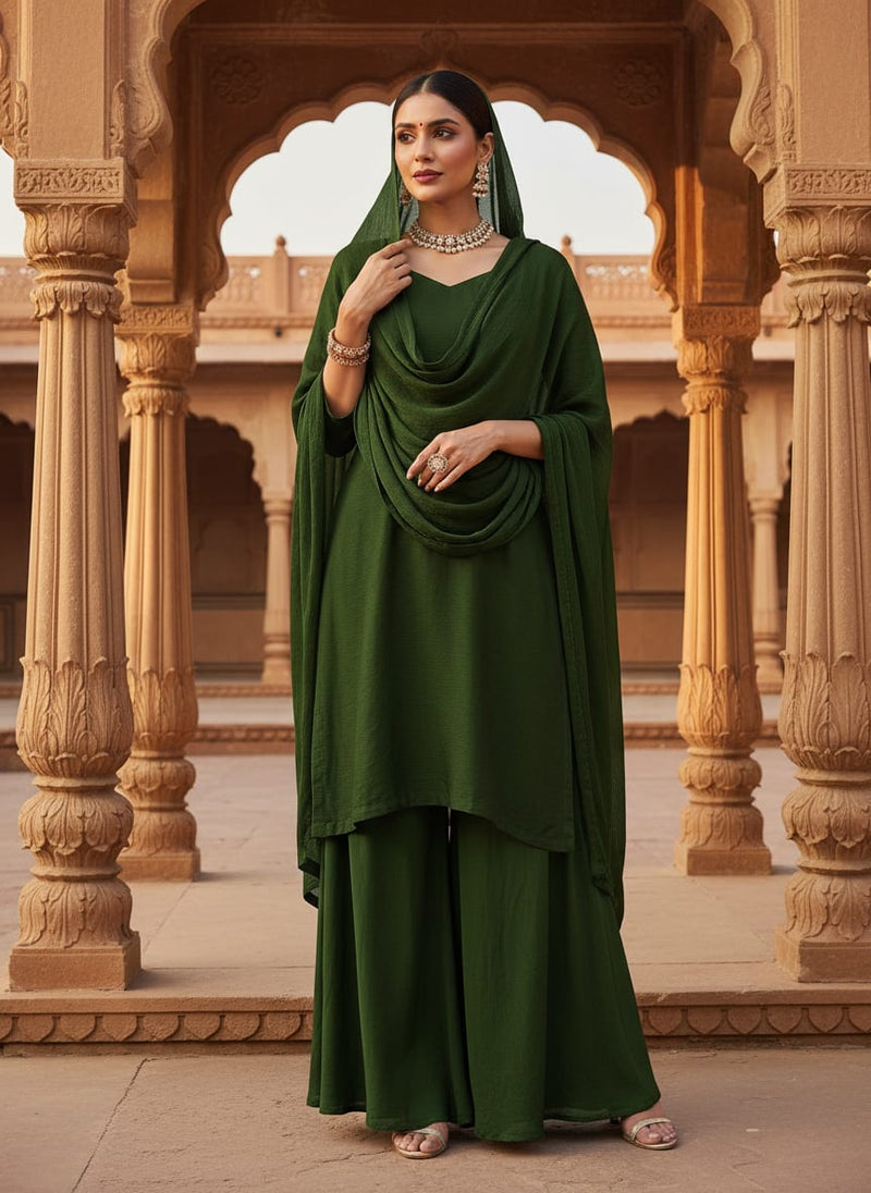 Mehndi Colour Pure Chinon Plain Dyed Fabric