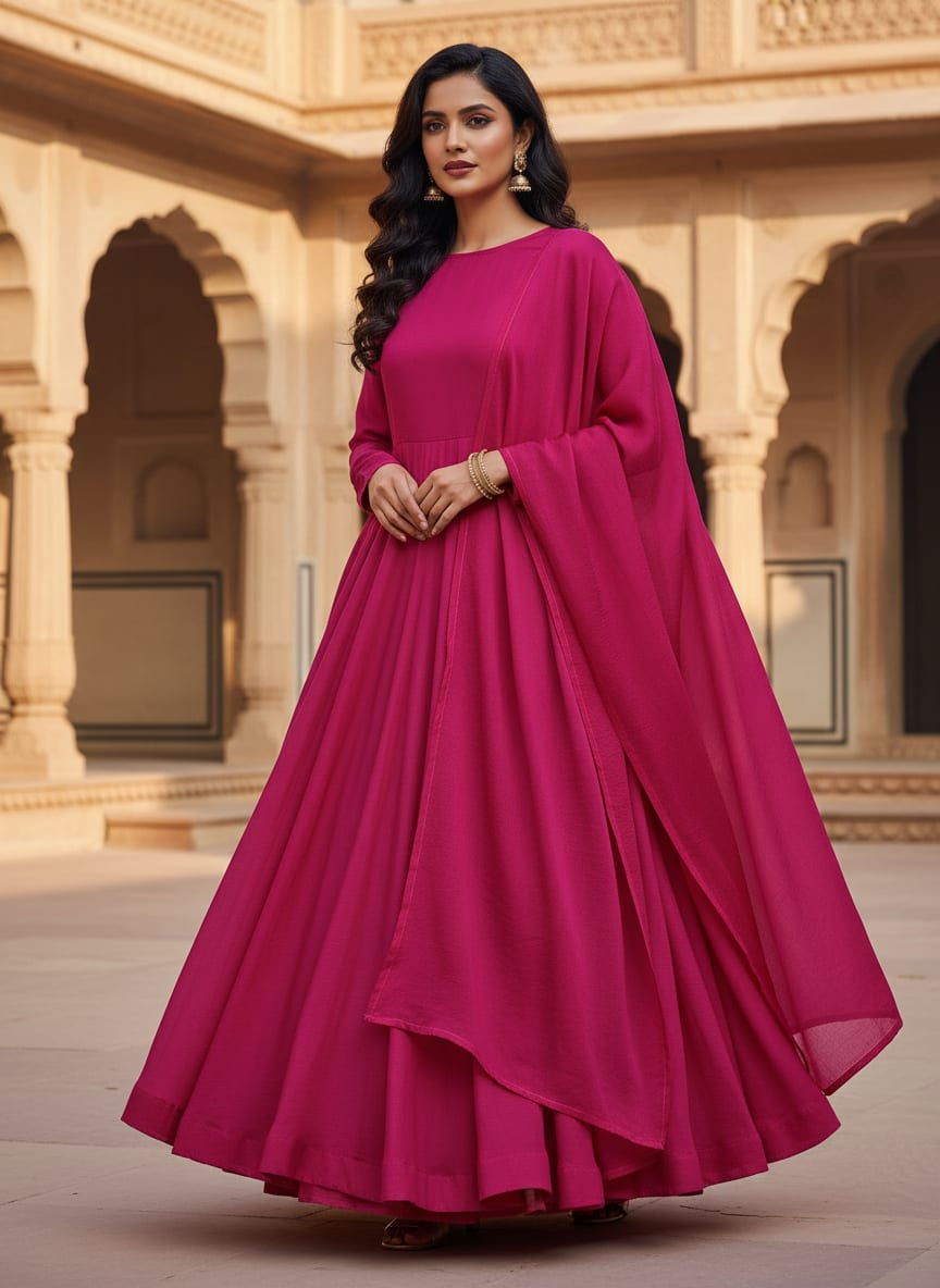Dark Pink Colour Pure Chinon Plain Dyed Fabric
