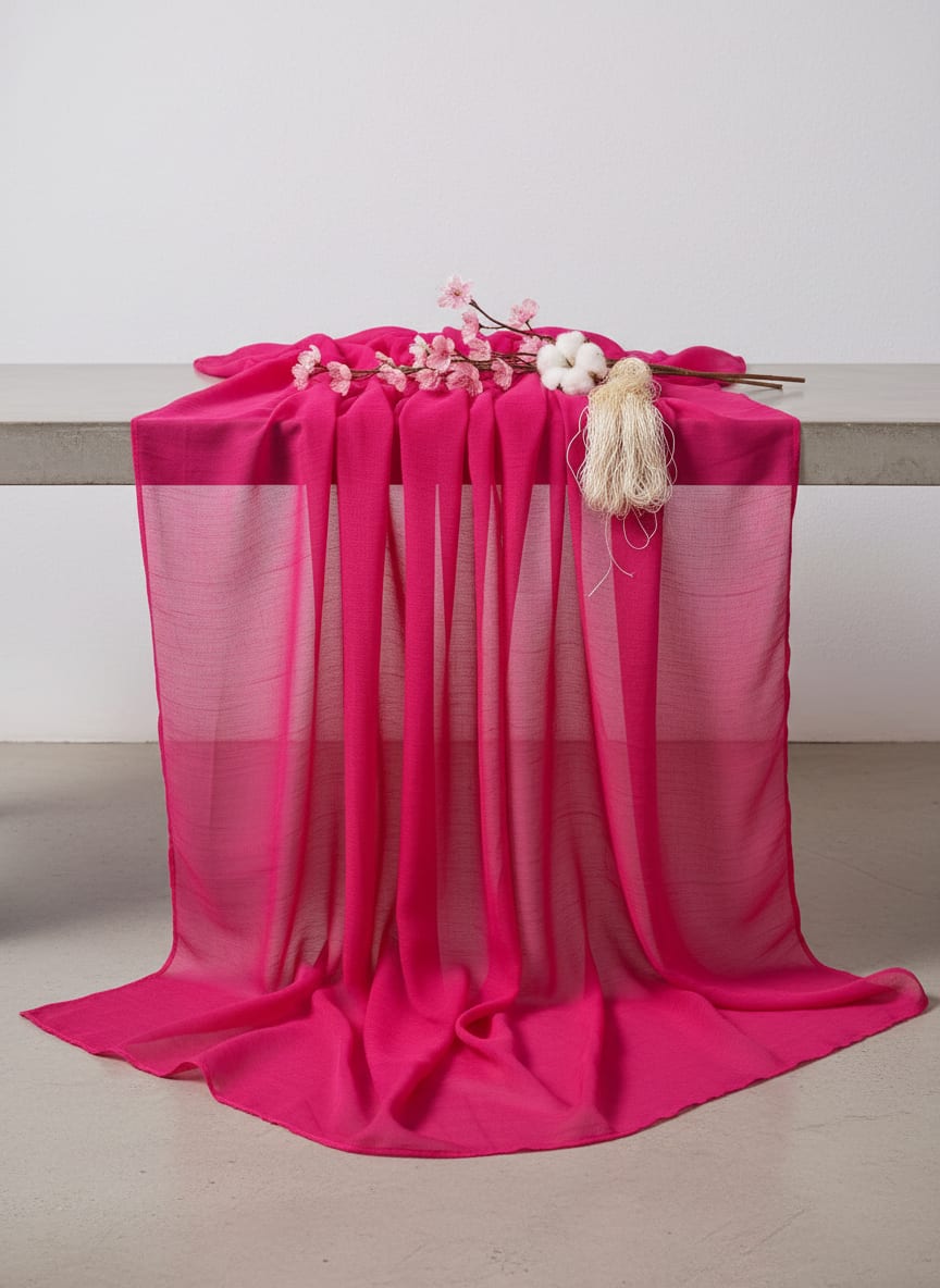 Dark Pink Colour Pure Chinon Plain Dyed Fabric