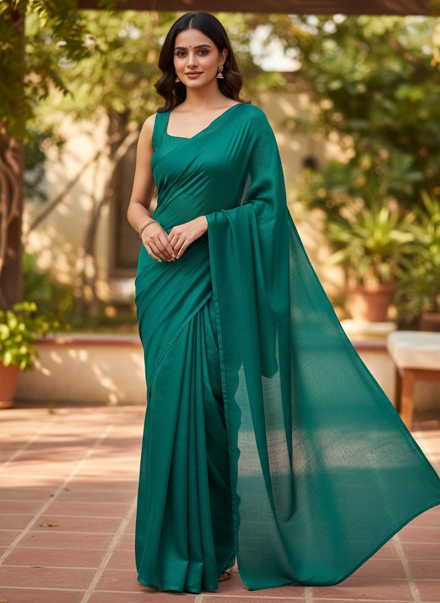 Sea Green Colour Pure Chinon Plain Dyed Fabric