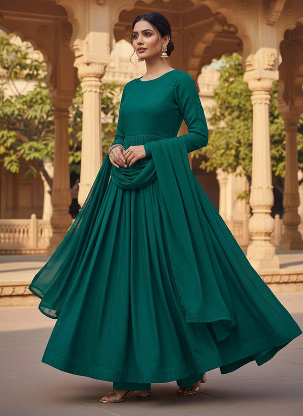 Sea Green Colour Pure Chinon Plain Dyed Fabric - Anarkali Kurta Set Lookbook - PLPC-0-PL1957-108 - alternate view