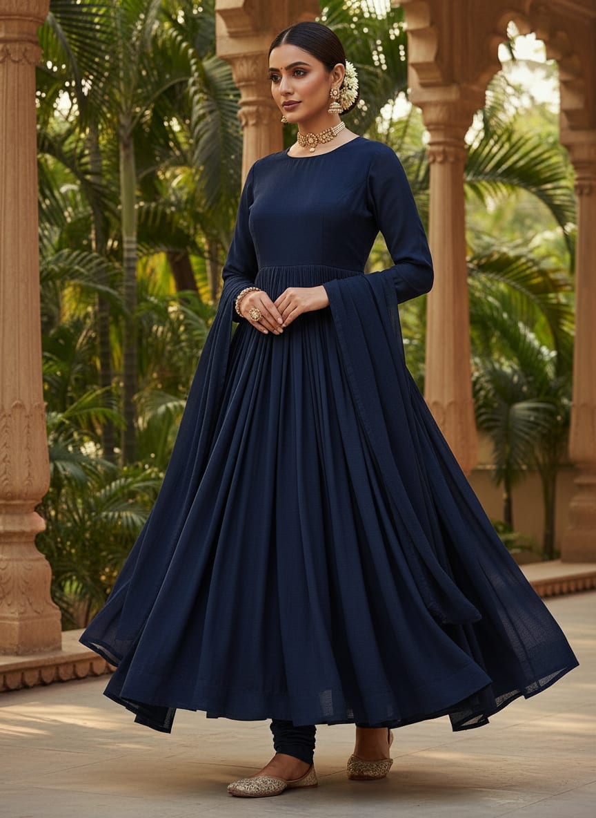 Blue Colour Pure Chinon Plain Dyed Fabric