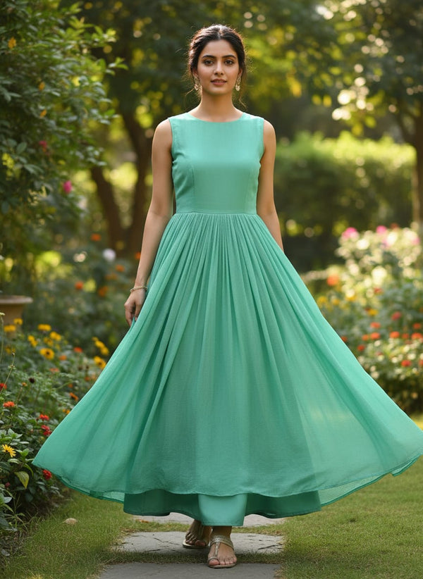 Light Pista Colour Pure Chinon Plain Dyed Fabric - Flowy Maxi Dress Lookbook - PLPC-0-PL1955-108 - alternate view
