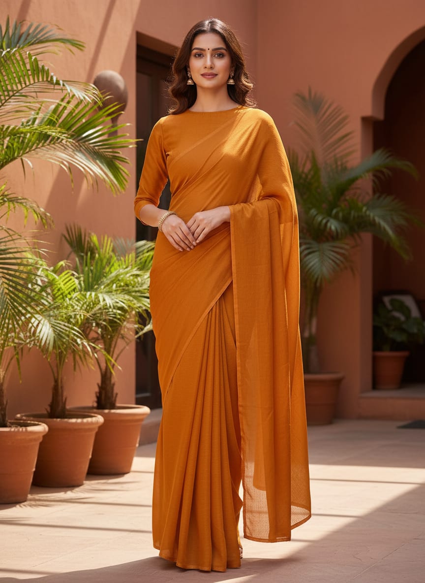 Mustard Yellow Colour Pure Chinon Plain Dyed Fabric