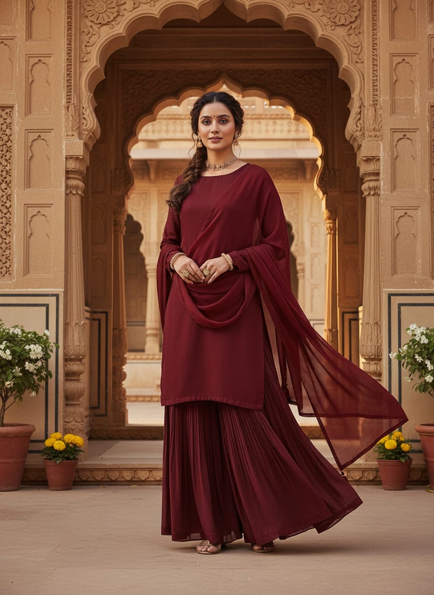 Maroon Colour Pure Chinon Plain Dyed Fabric