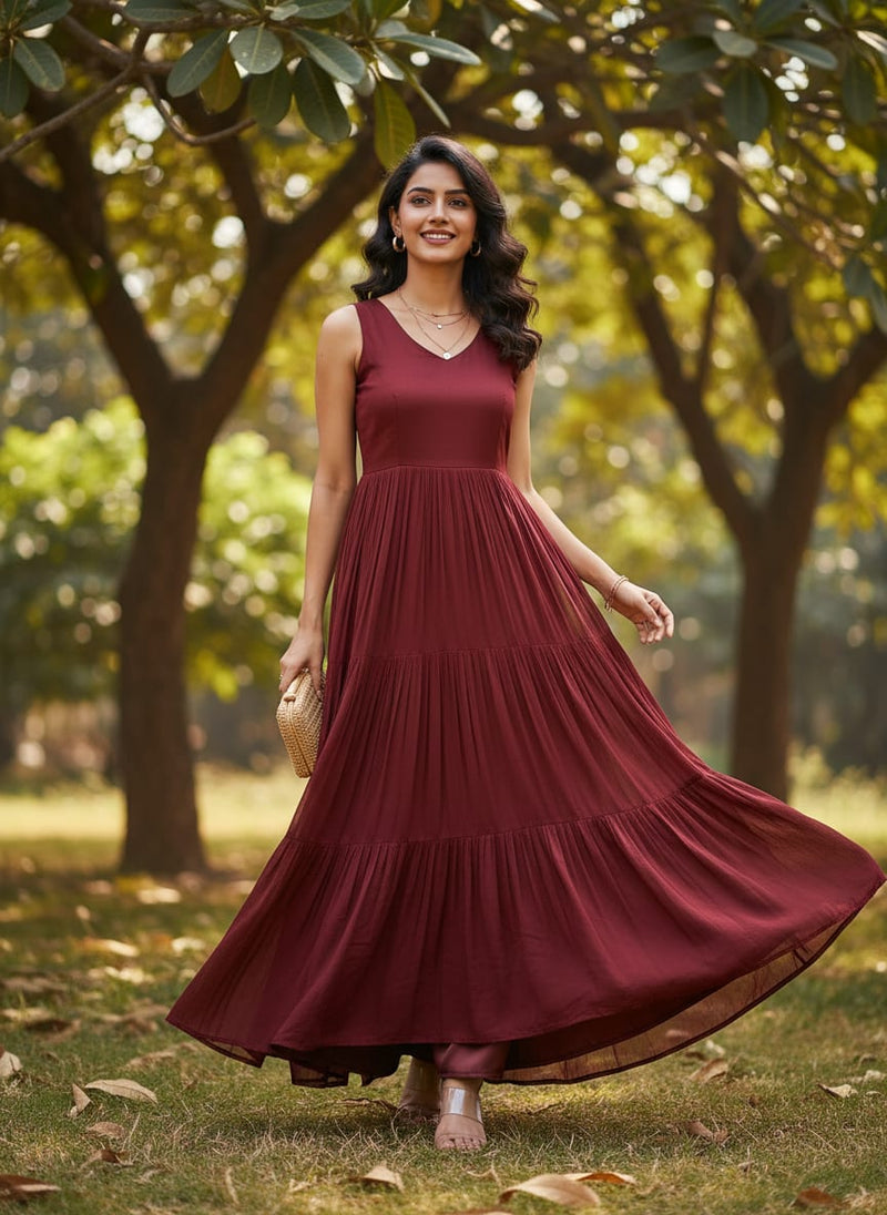 Maroon Colour Pure Chinon Plain Dyed Fabric