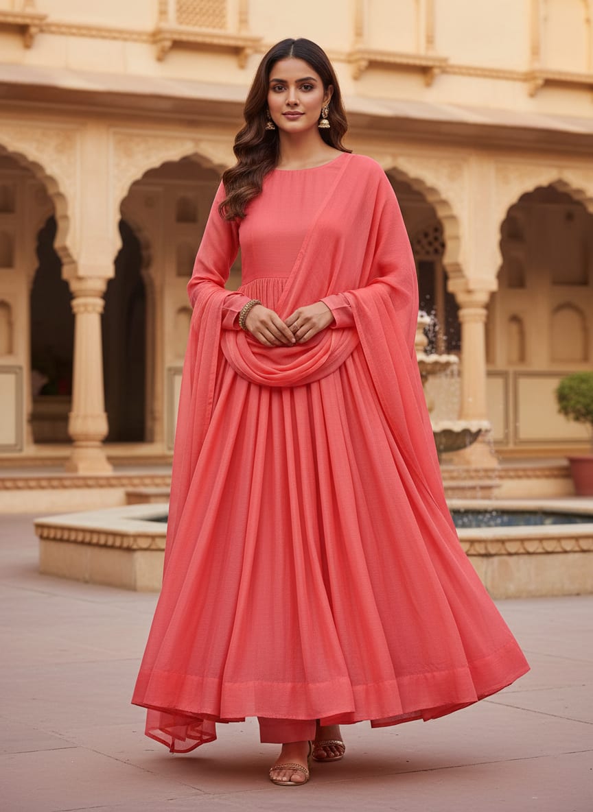 Light Gajari Colour Pure Chinon Plain Dyed Fabric