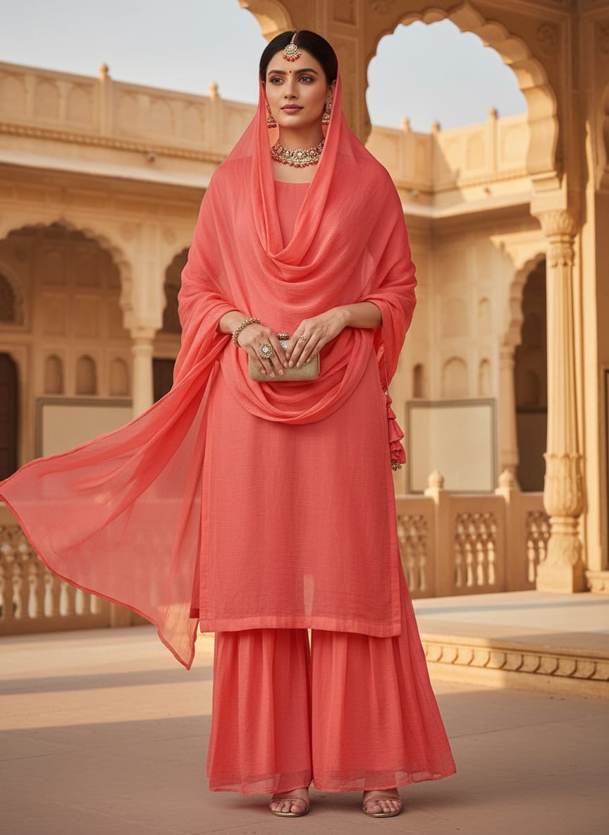 Light Gajari Colour Pure Chinon Plain Dyed Fabric