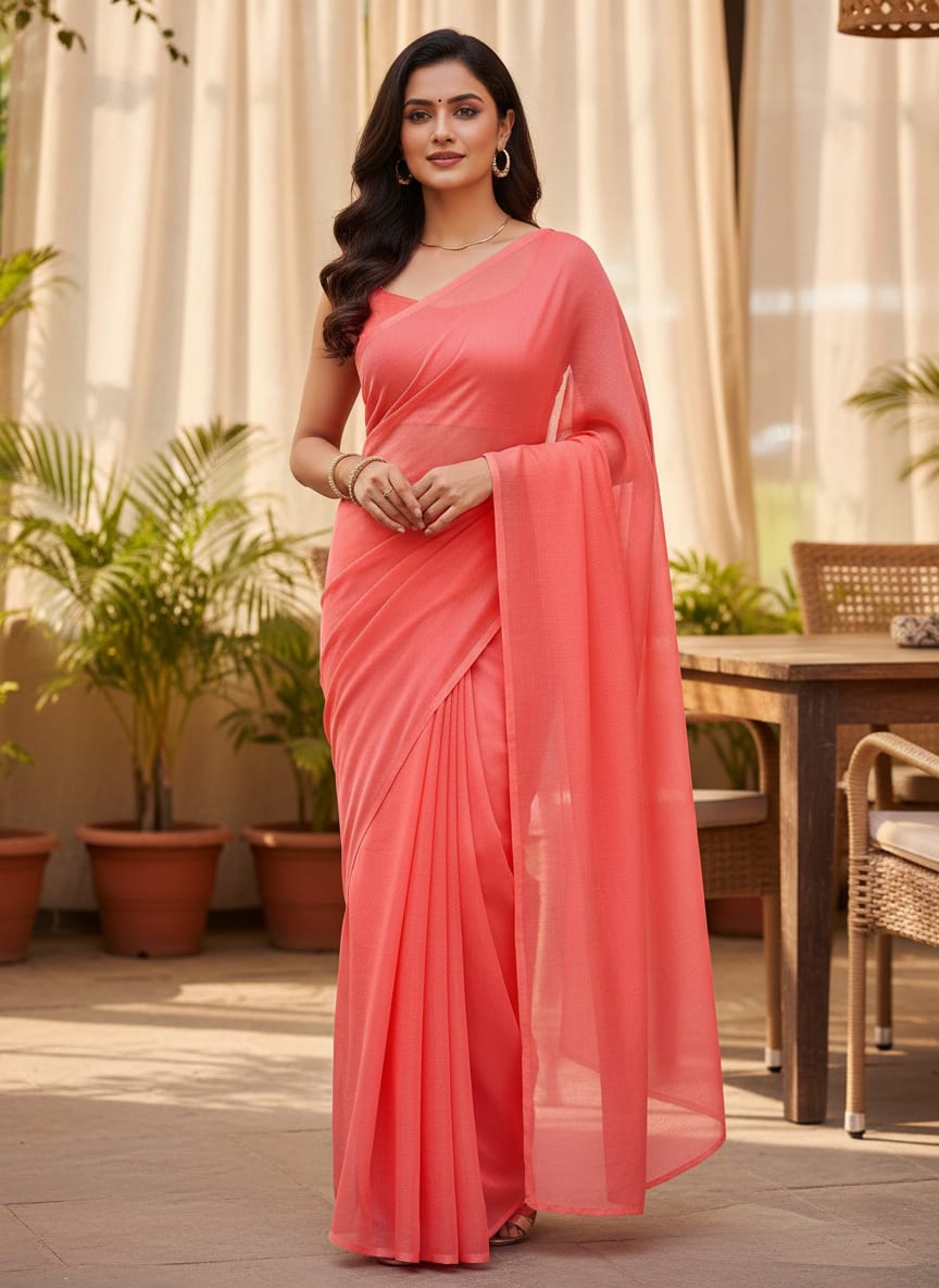 Light Gajari Colour Pure Chinon Plain Dyed Fabric