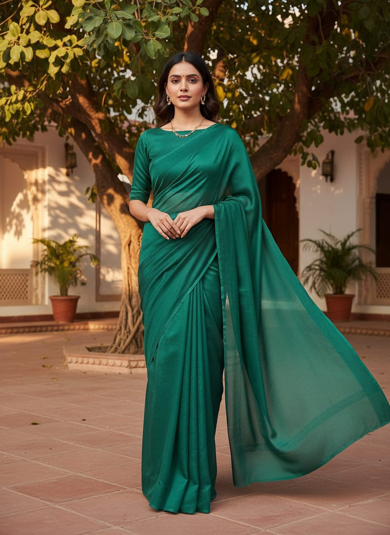 Bottel Green Colour Pure Upada Plain Dyed Fabric