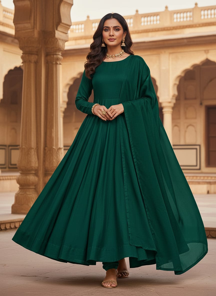 This fabric captivates with its deep emerald hue and an exceptionally fluid drape.