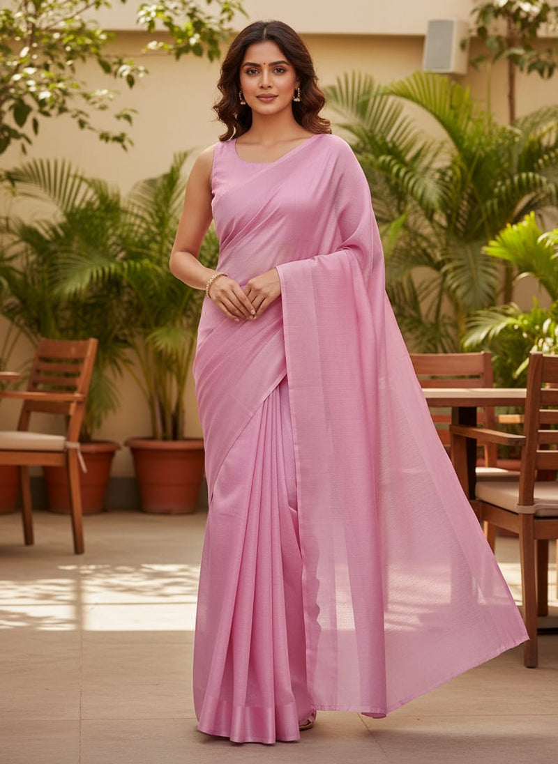 Pink Colour Pure Upada Plain Dyed Fabric