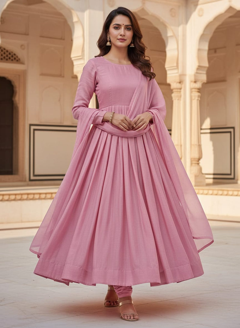 Pink Colour Pure Upada Plain Dyed Fabric