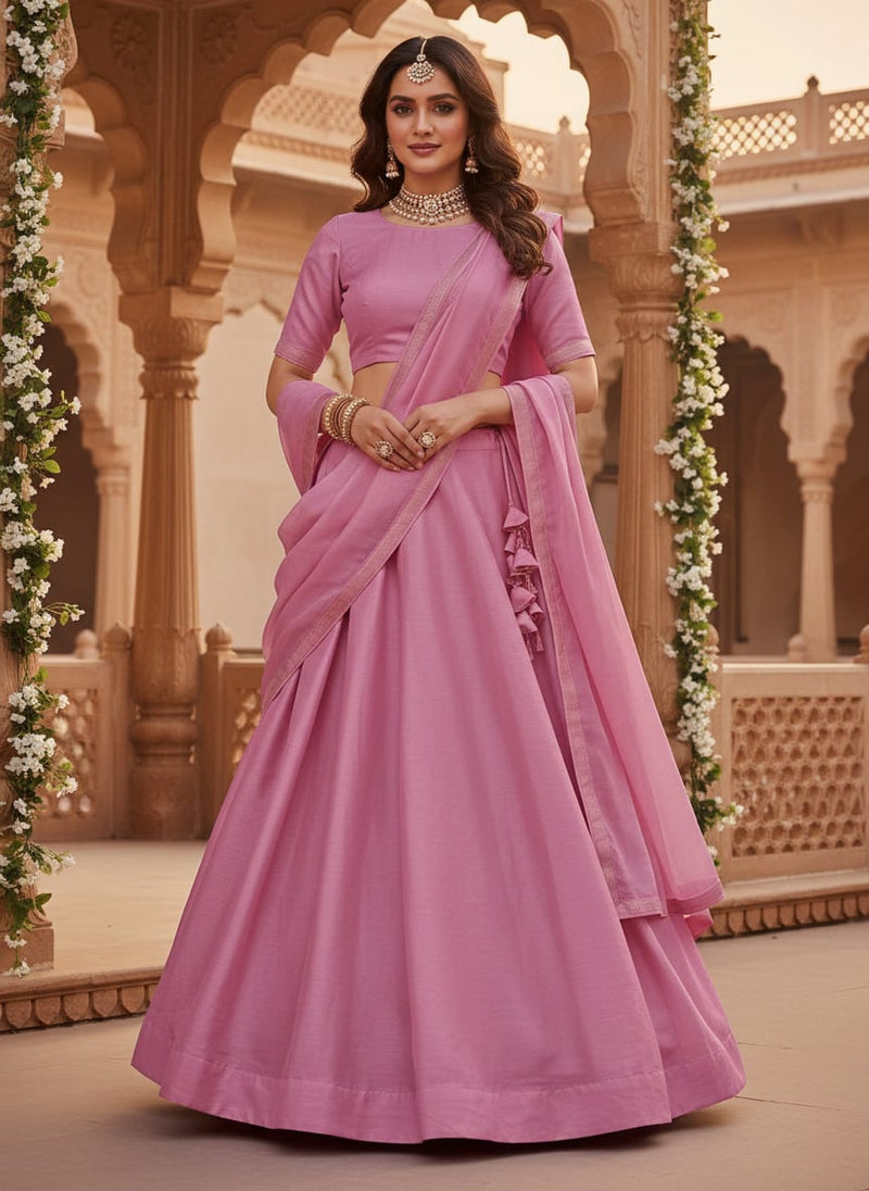Pink Colour Pure Upada Plain Dyed Fabric