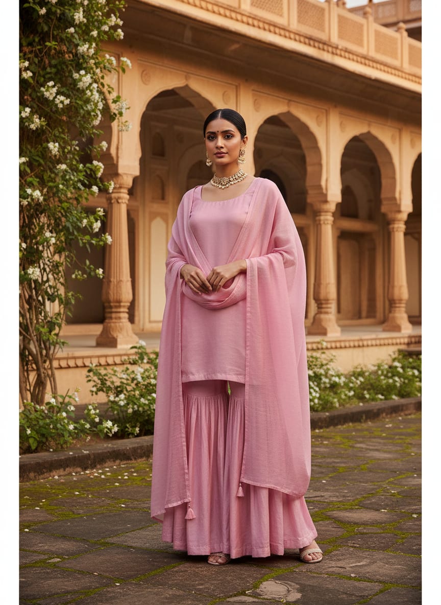 Pink Colour Pure Upada Plain Dyed Fabric