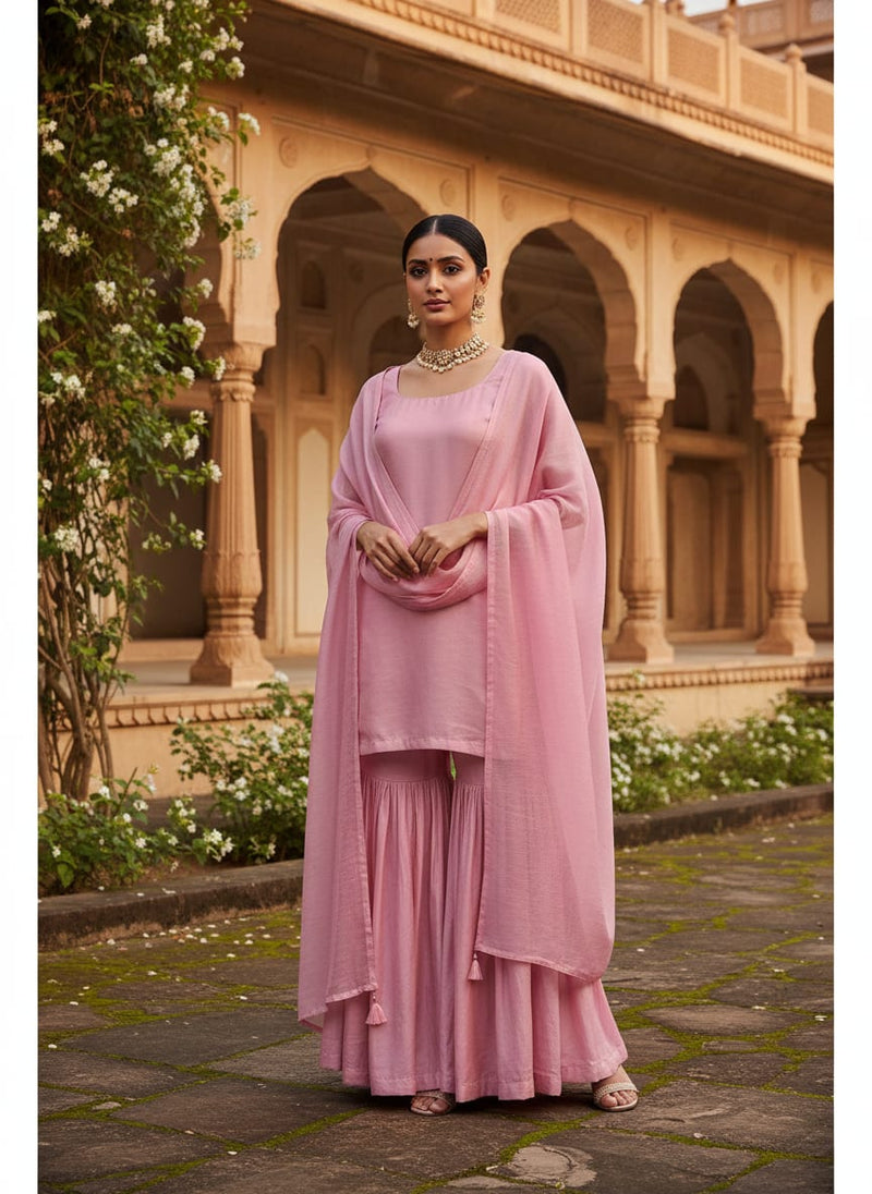 Pink Colour Pure Upada Plain Dyed Fabric