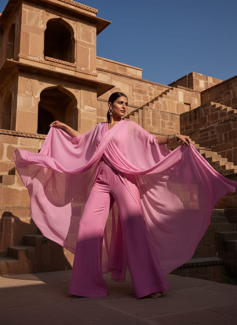 Pink Colour Pure Upada Plain Dyed Fabric