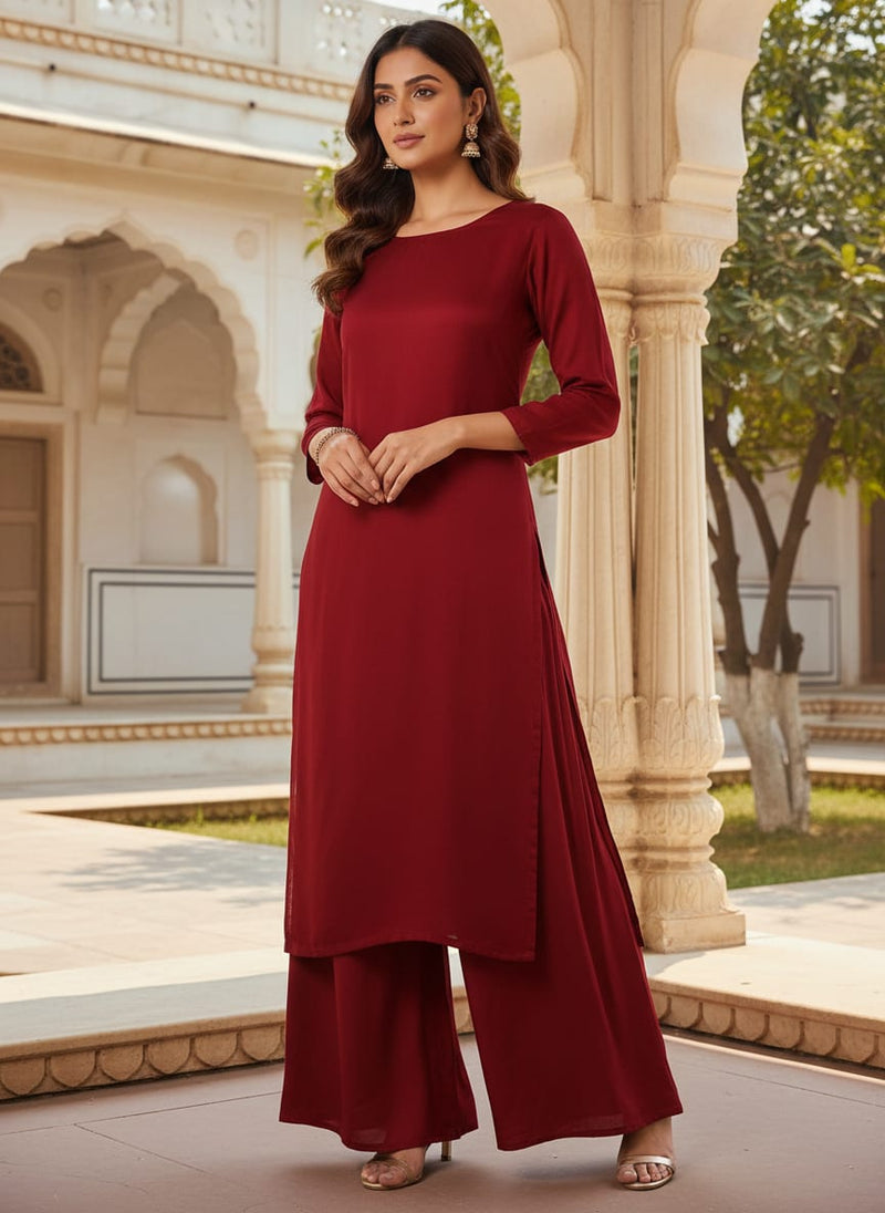 Maroon Colour Pure Crepe  Plain Dyed Fabric