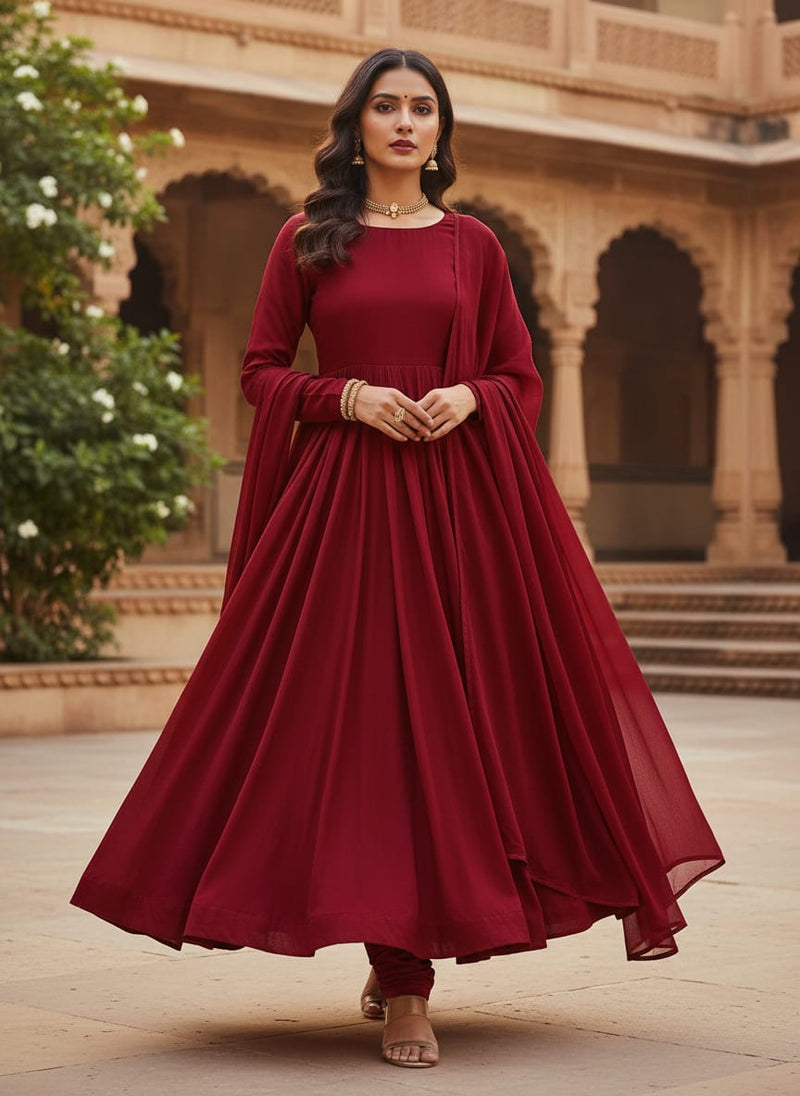 Maroon Colour Pure Crepe  Plain Dyed Fabric