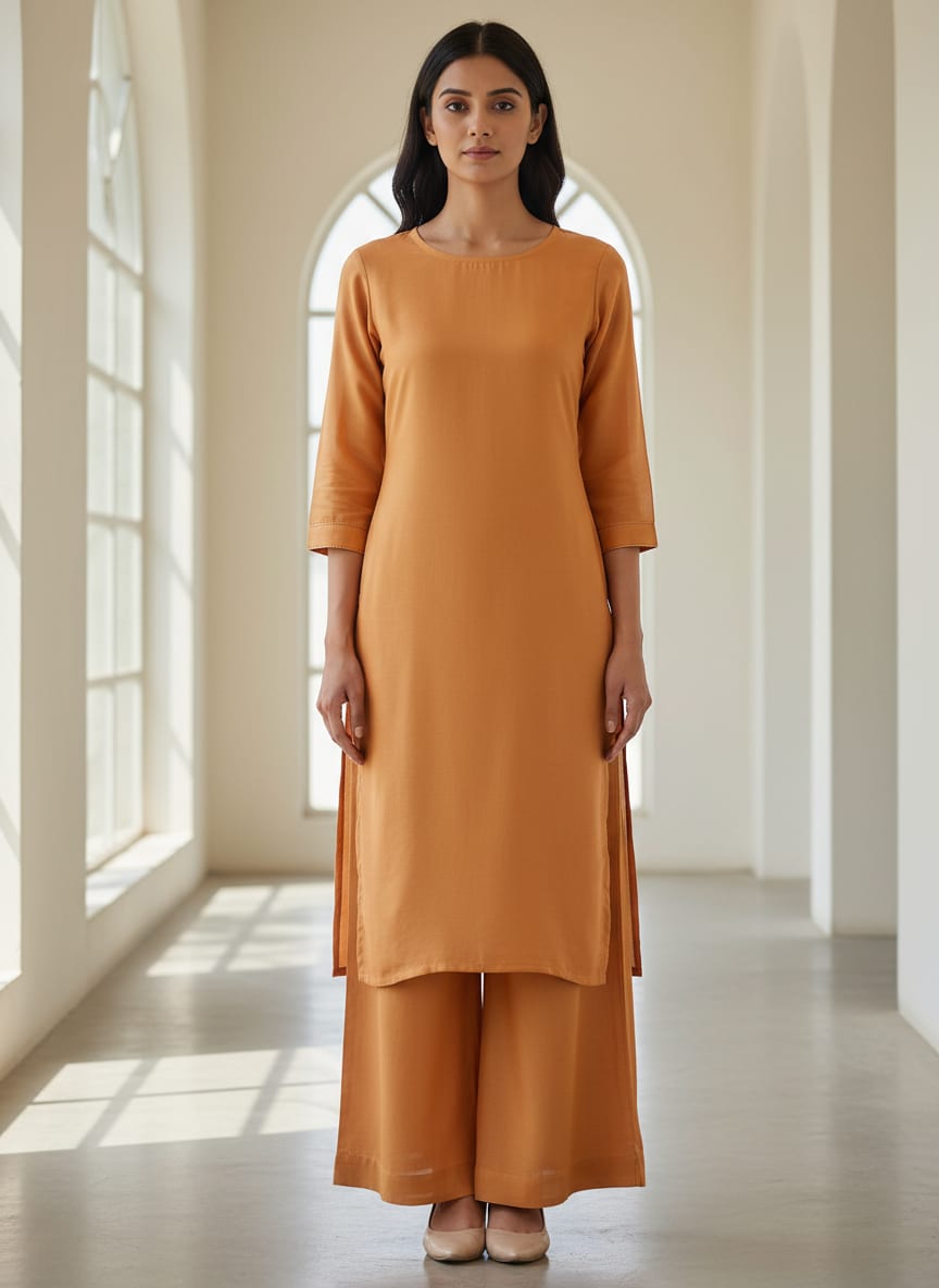 Orange Natural Crepe Plain Dyed Fabric