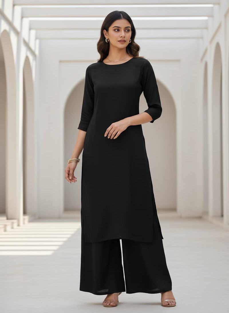 Black Colour Pure Crepe Plain Dyed Fabric