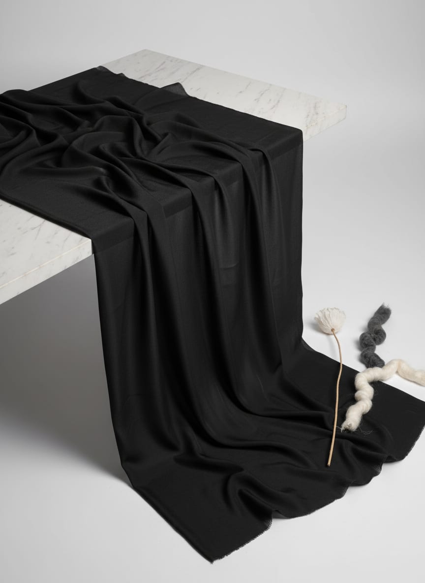 Black Natural Crepe Plain Dyed Fabric