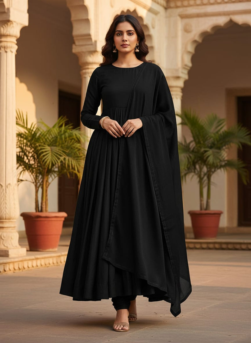 Black Colour Pure Crepe Plain Dyed Fabric