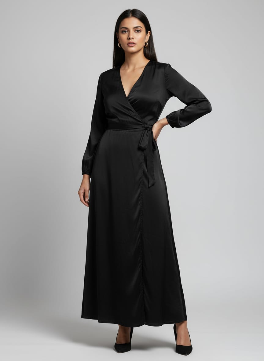 A cascade of deep black that moves with an elegantly fluid, textured grace.