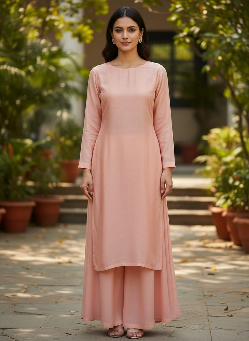 Peach Colour Pure Crepe Plain Dyed Fabric