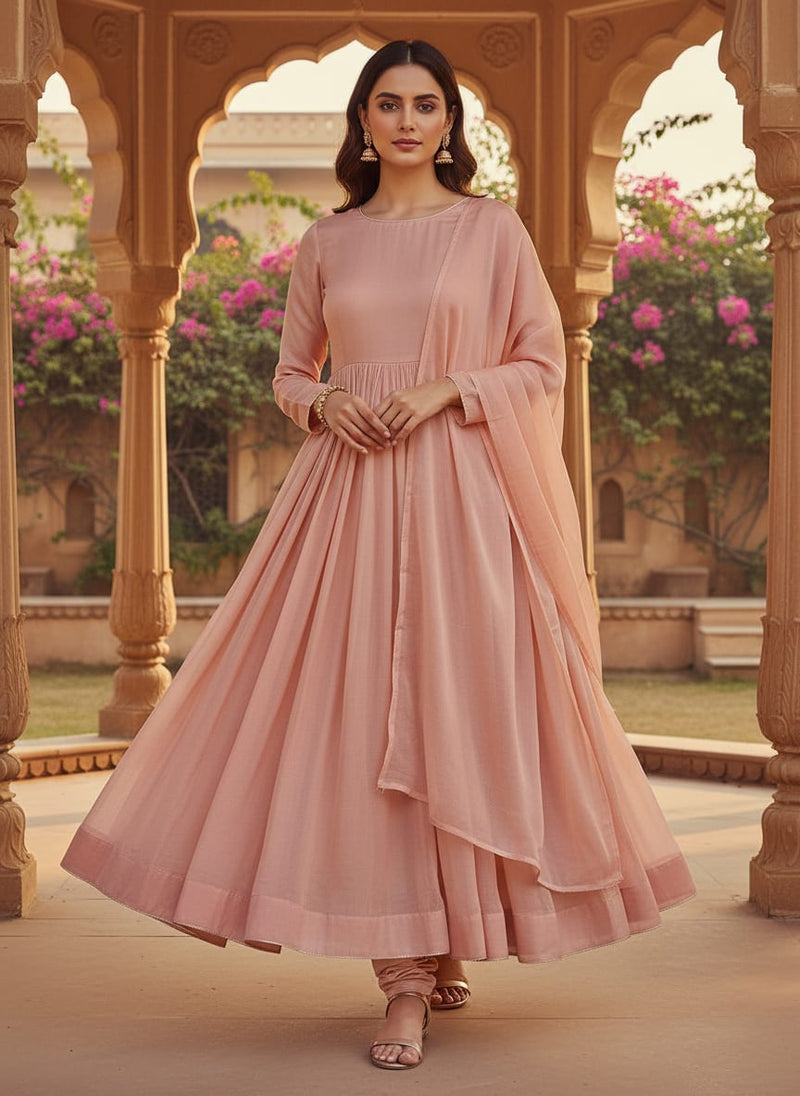 Peach Colour Pure Crepe Plain Dyed Fabric