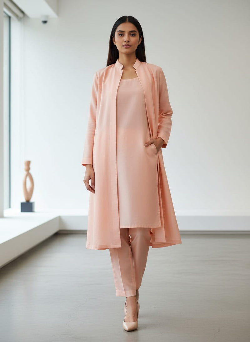 Peach Colour Pure Crepe Plain Dyed Fabric