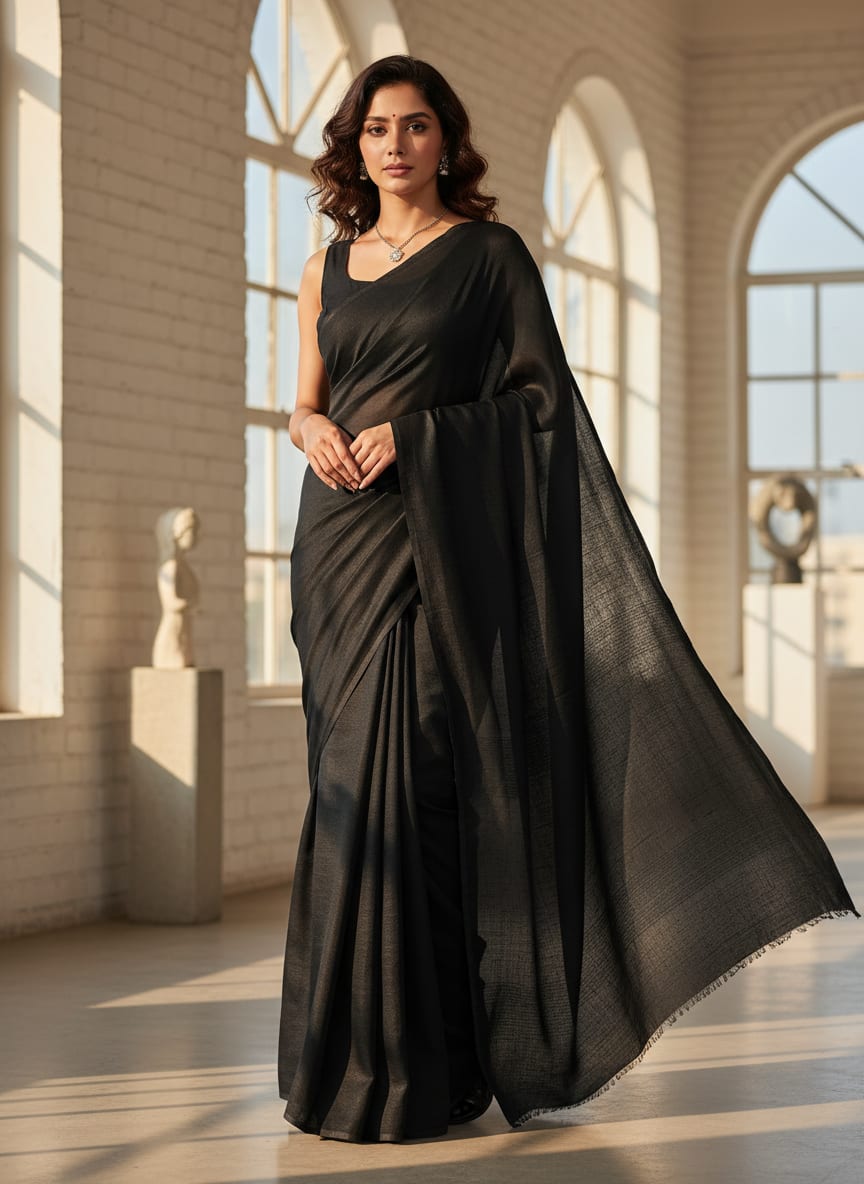 Black Colour Upada Silk Plain Dyed Fabric