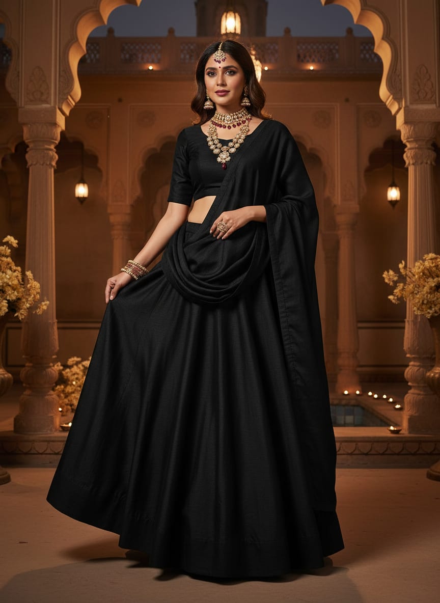 Black Colour Upada Silk Plain Dyed Fabric