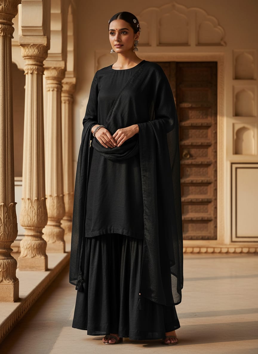 Black Colour Upada Silk Plain Dyed Fabric