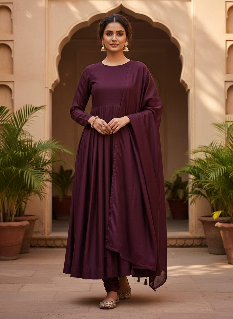 Wine Colour Upada Silk Plain Dyed Fabric