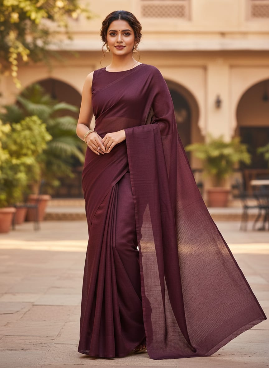 Wine Colour Upada Silk Plain Dyed Fabric