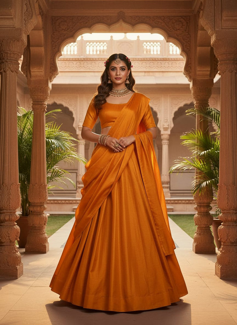 Gold Colour Upada Silk Plain Dyed Fabric