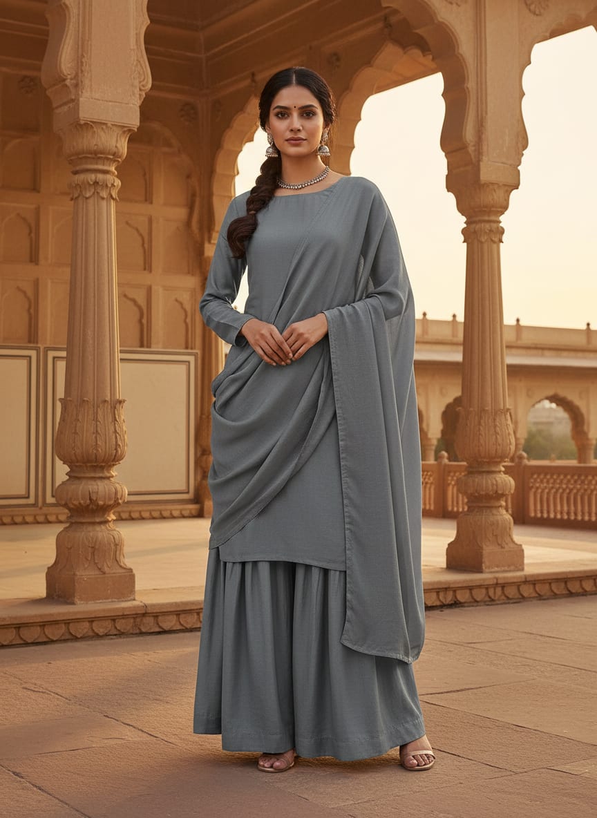 Grey Colour Upada Silk Plain Dyed Fabric