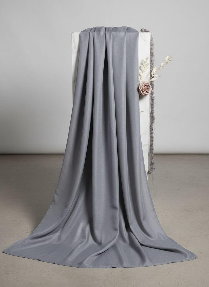 Grey Colour Upada Silk Plain Dyed Fabric