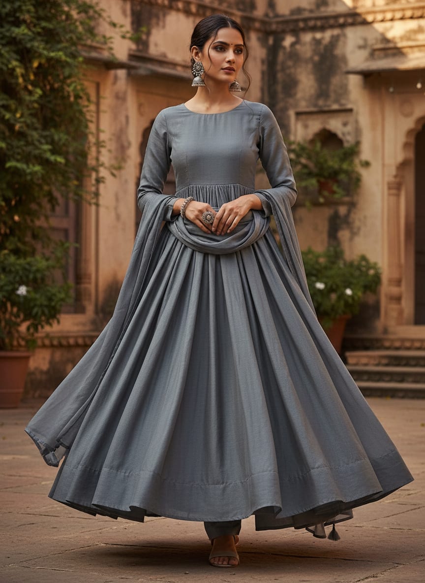 Grey Colour Upada Silk Plain Dyed Fabric