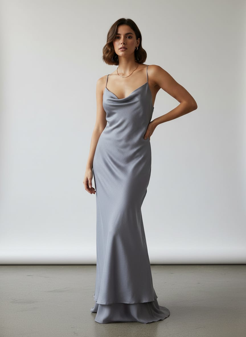Grey Colour Upada Silk Plain Dyed Fabric