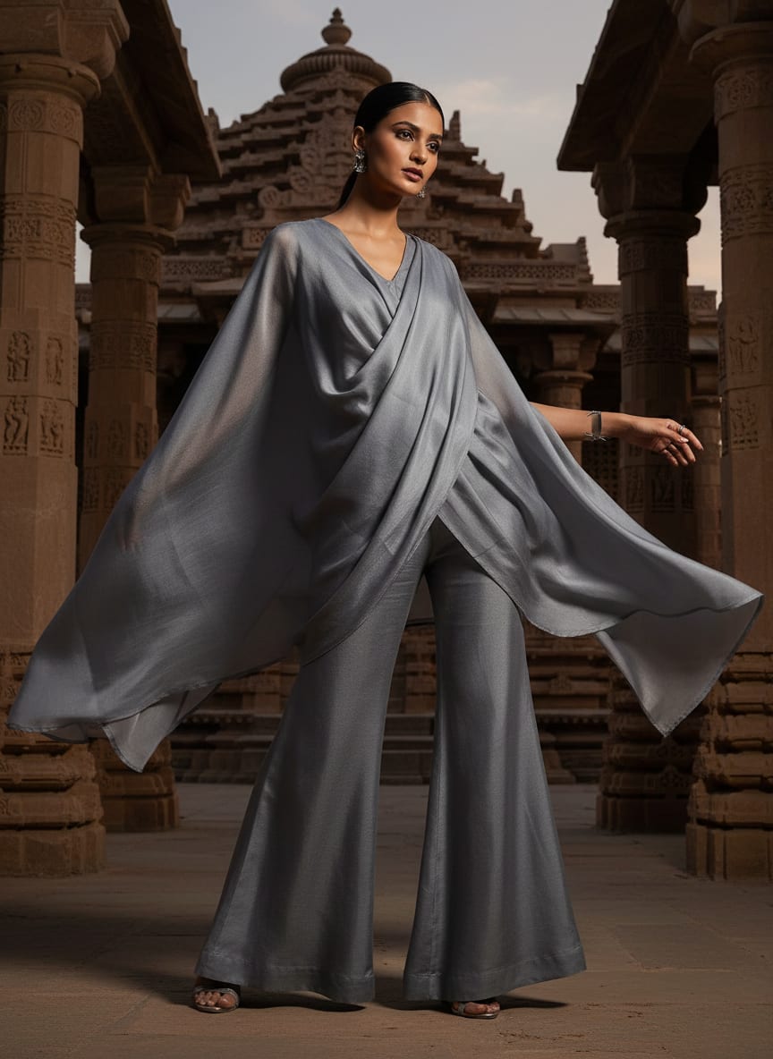 Grey Colour Upada Silk Plain Dyed Fabric