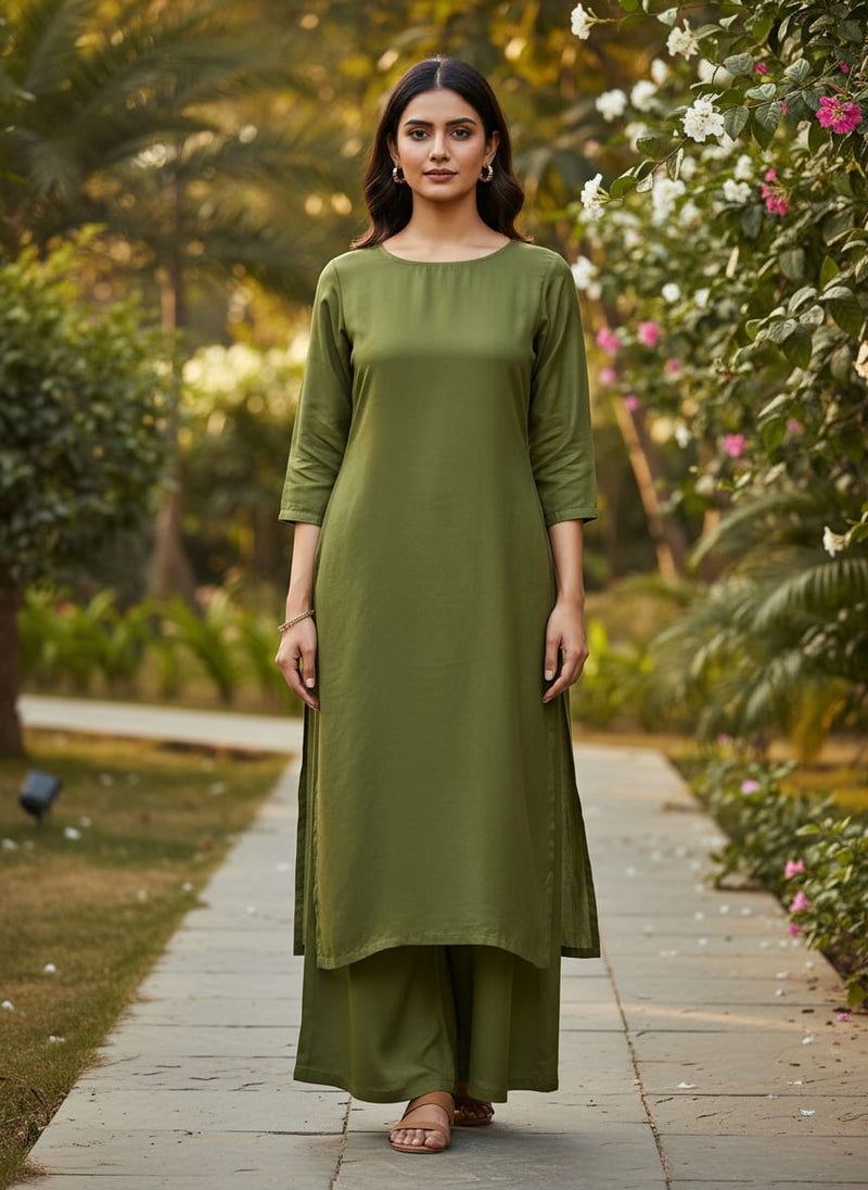 Mehndi Colour Natural Crepe Plain Dyed Fabric