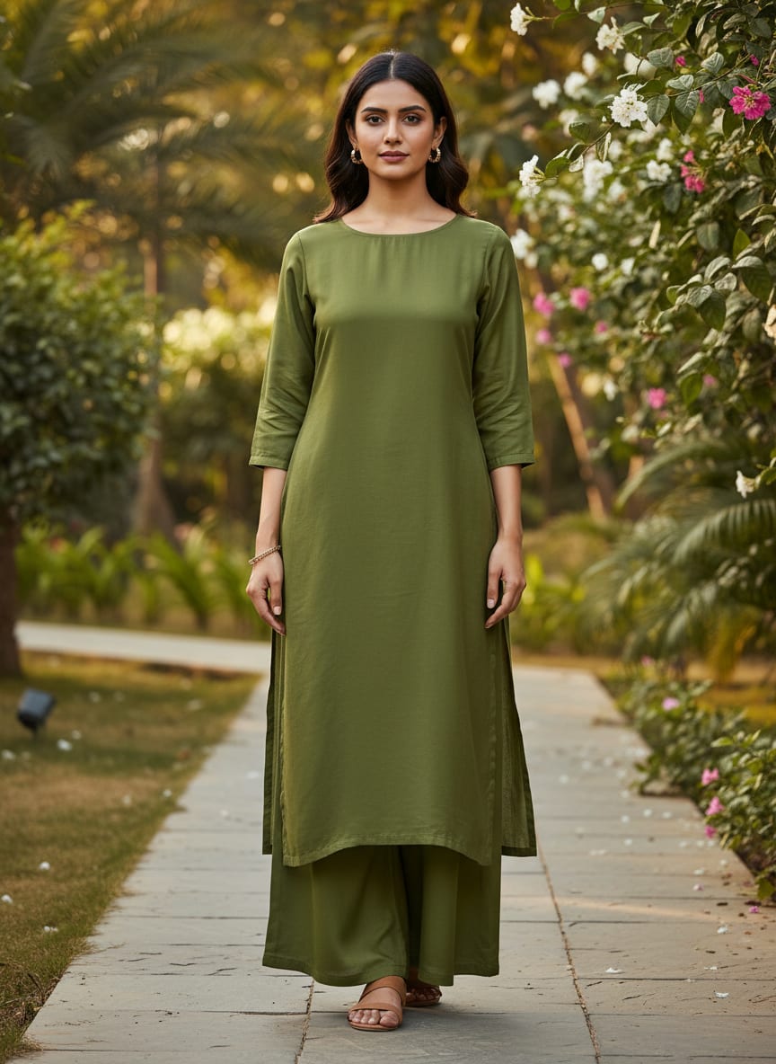 Mehndi Colour Natural Crepe Plain Dyed Fabric