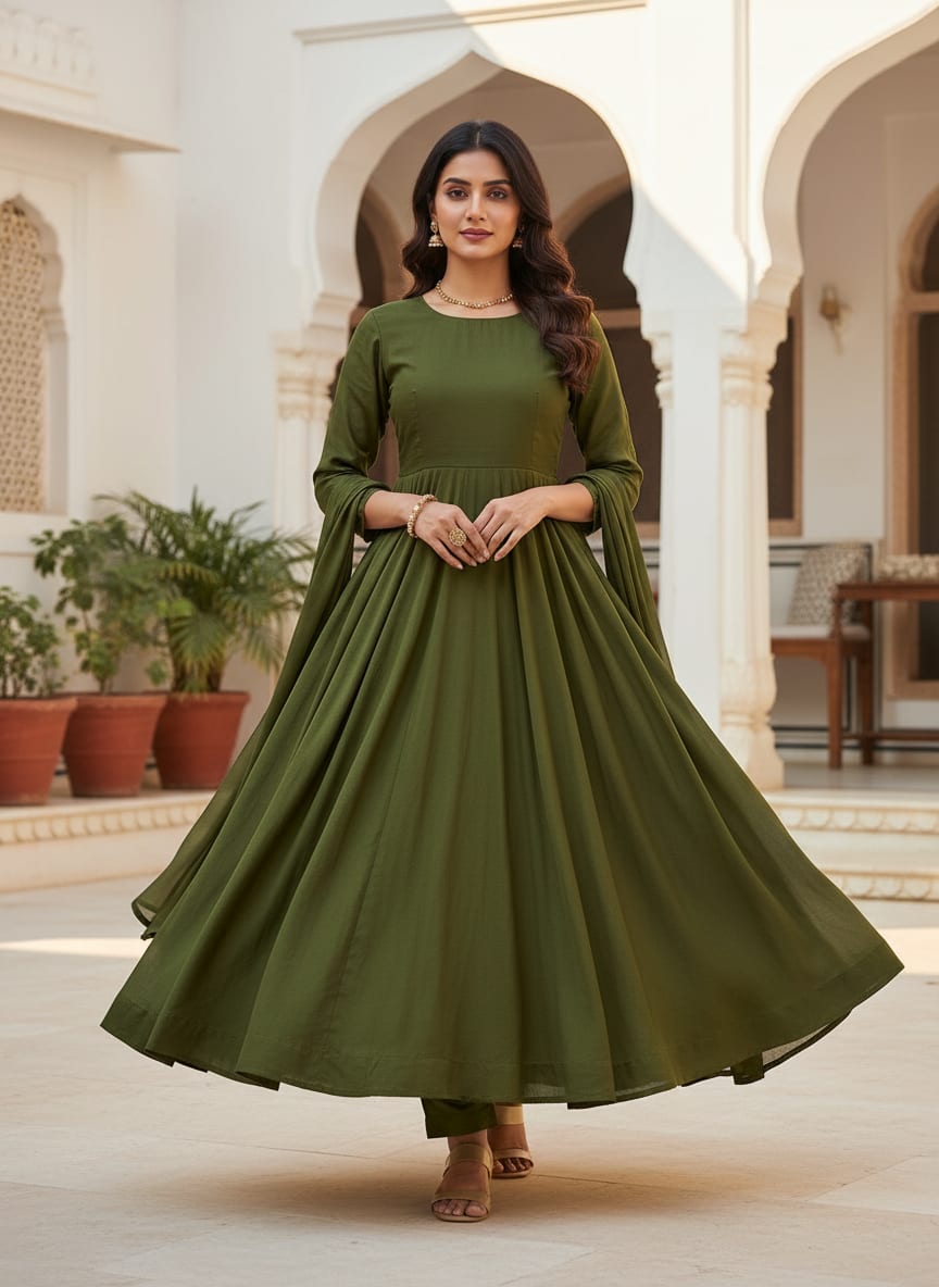 Olive Natural Crepe Plain Dyed Fabric
