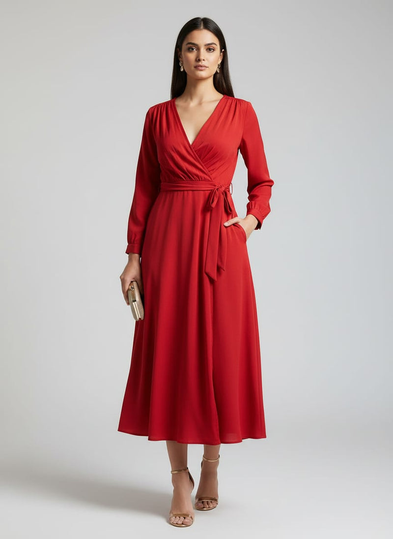 Red Colour Natural Crepe Plain Dyed Fabric
