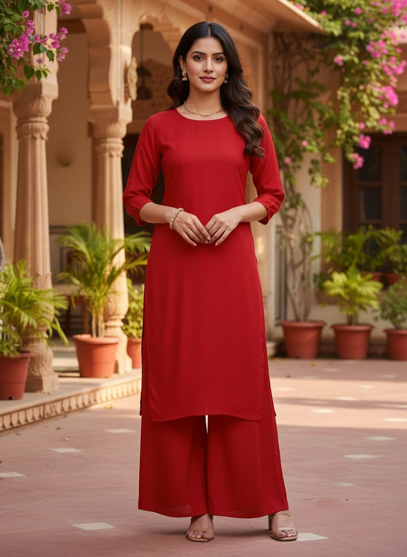 Red Colour Natural Crepe Plain Dyed Fabric