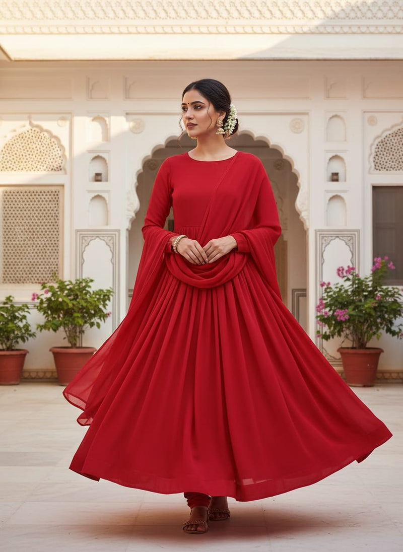 Red Colour Natural Crepe Plain Dyed Fabric