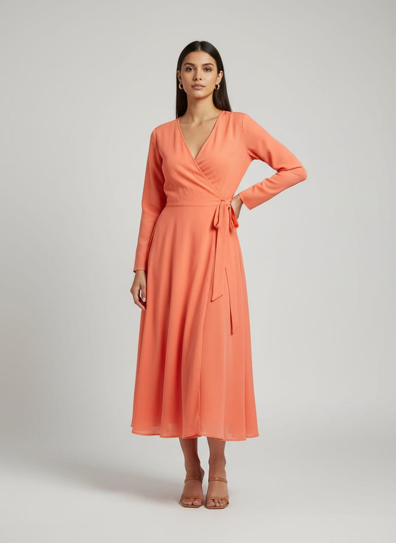 Dark Peach Colour Natural Crepe Plain Dyed Fabric